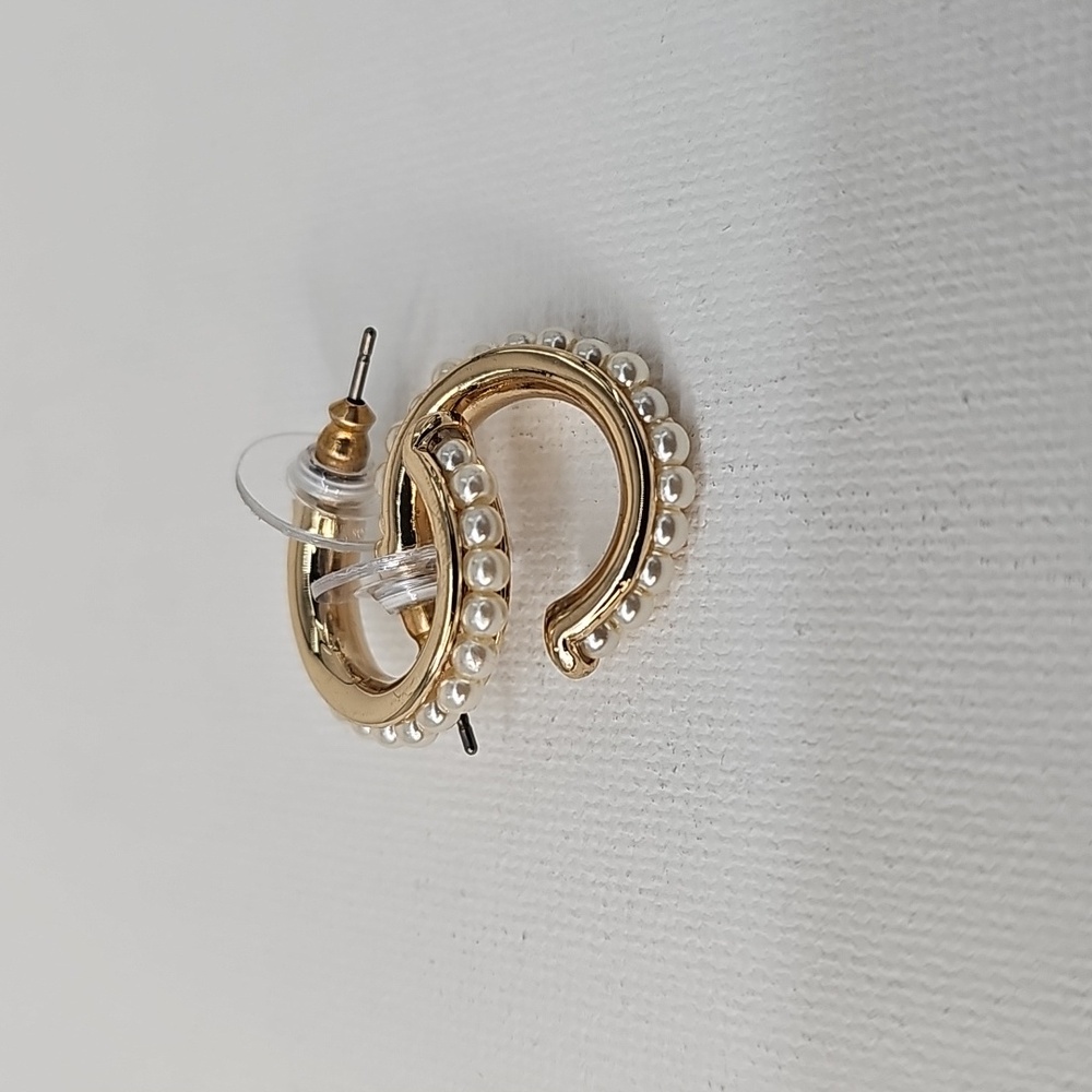 Madewell 14KGold Over Sterling‎ Silver Pearl Hoop Earrings Dainty Feminine